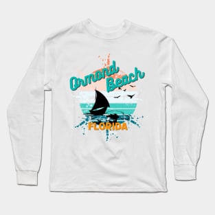 Ormond Beach Florida Retro Exploding Sunset Long Sleeve T-Shirt